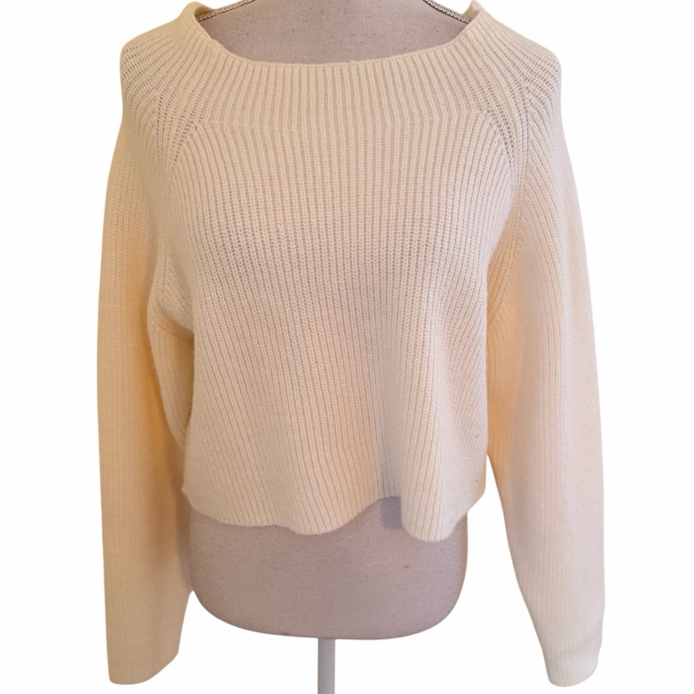 MABLE Cream Boatneck Ribbed Cropped Sweater M